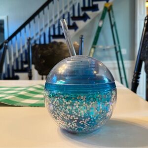 Aqua blue glittery beverage ball with straw!